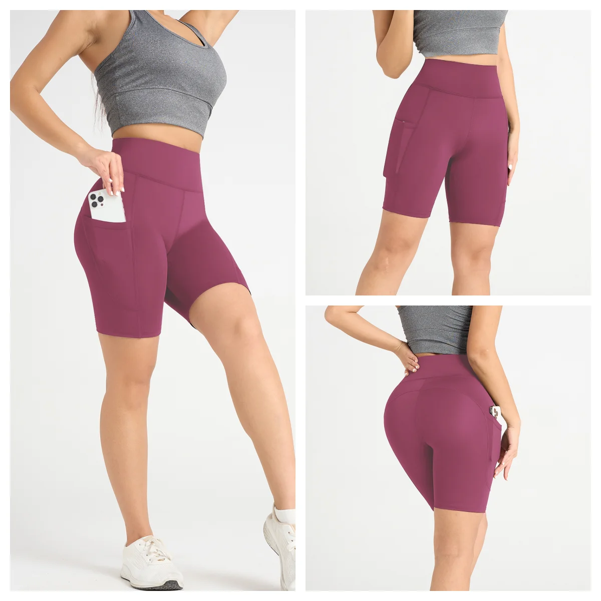 Women High Elasticity Yoga Shorts Comfortable Fitting Sport Pants Solid Color with Pocket Suitable for Yoga Running And Sports