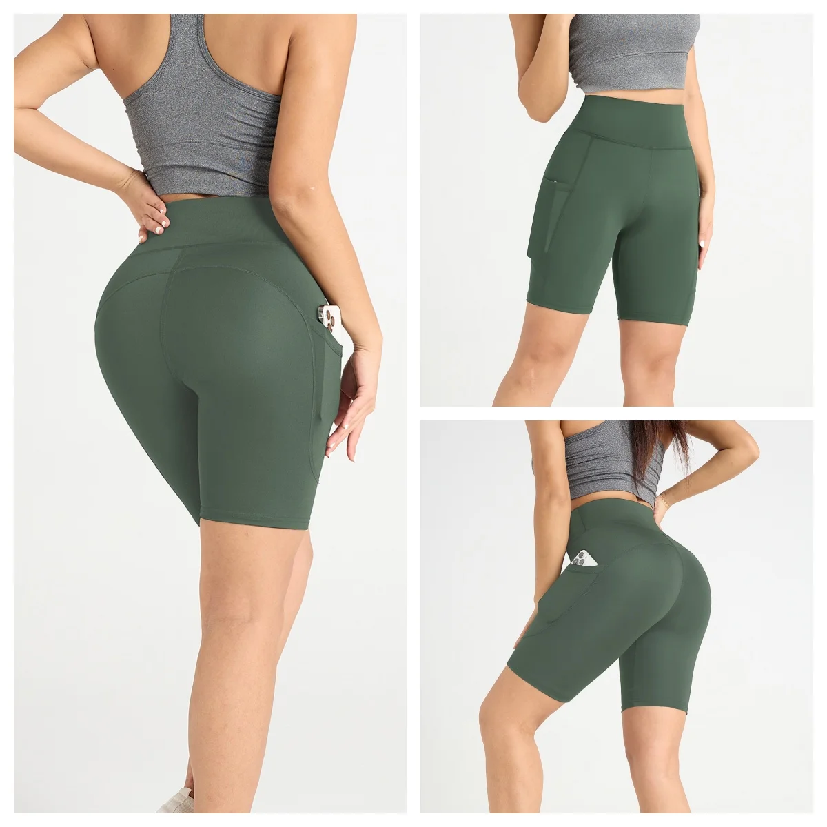 Women High Elasticity Yoga Shorts Comfortable Fitting Sport Pants Solid Color with Pocket Suitable for Yoga Running And Sports