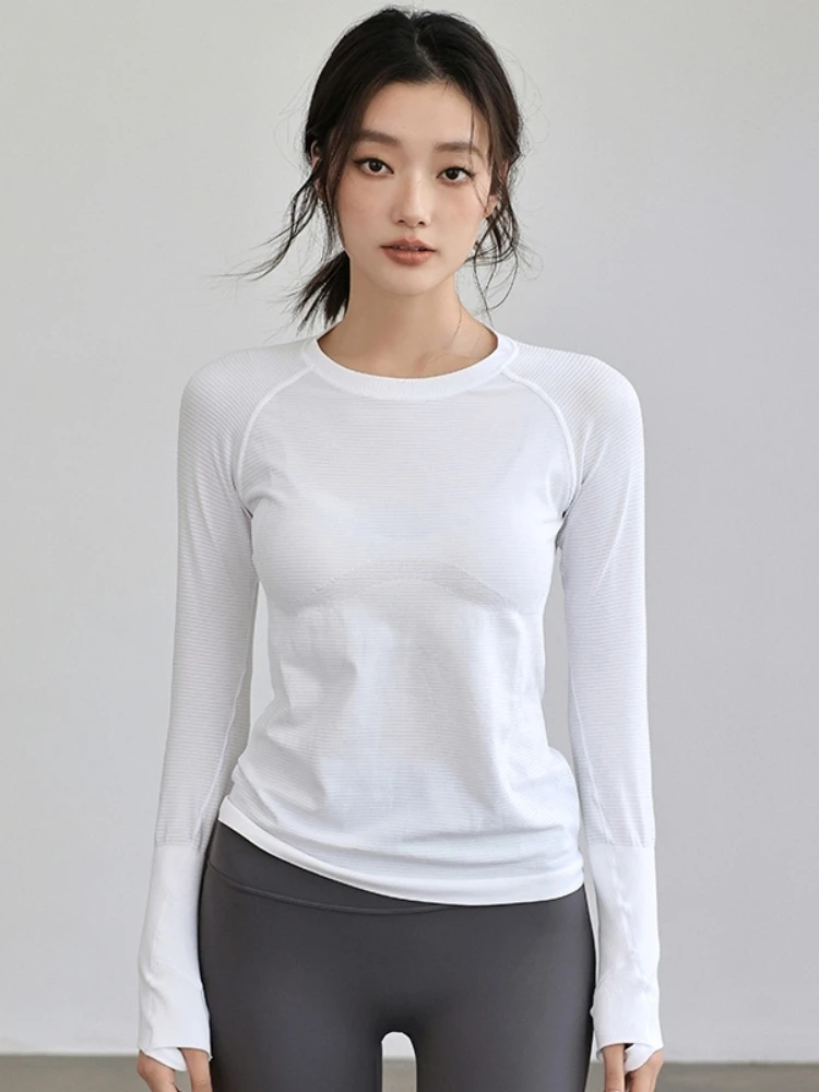Women's Autumn & Winter Yoga Comprehensive Training Top High-Elastic Slim Crew Neck Quick-Dry Sports Long-Sleeve Fitness Clothes
