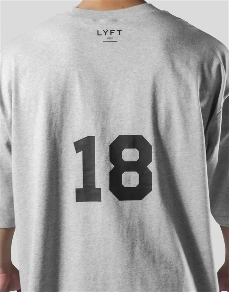 LYFT Loose Men Gym Running T-Shirts Breathable Short Sleeve Summer Cotton Fitness T Shirt Sports Bodybuilding Training TEE Tops