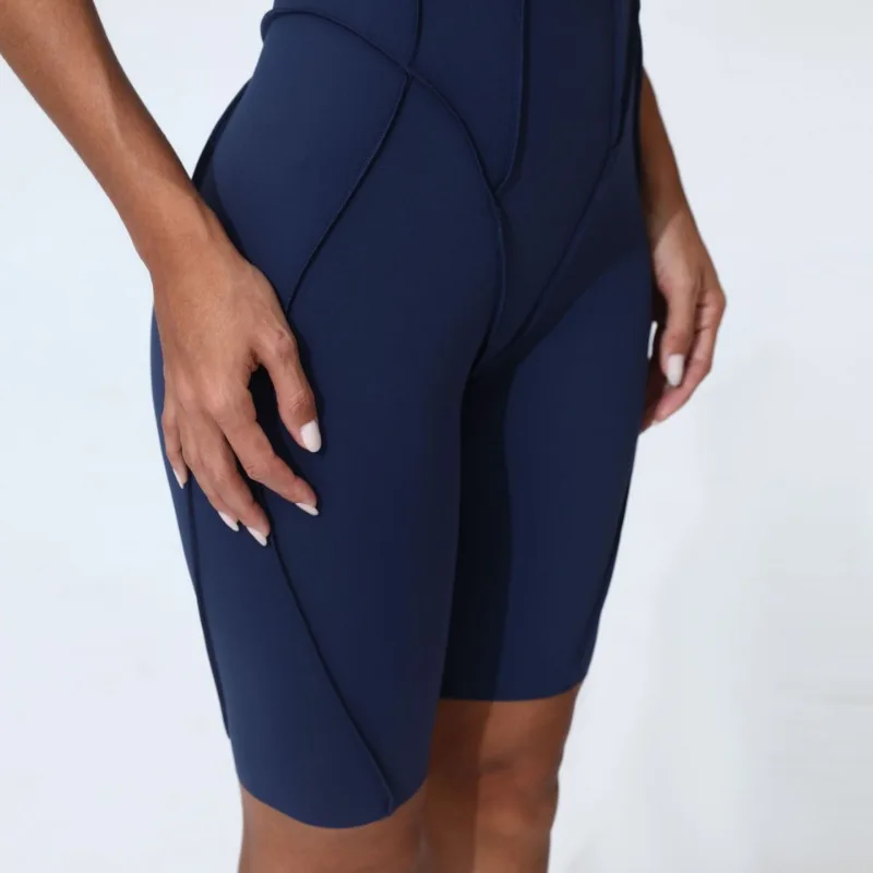 Zipper Short-sleeved Yoga Sports Fitness Jumpsuits Sets Without Chest Pad Tight Bodysuits Shorts Gym Workout Clothes for Women