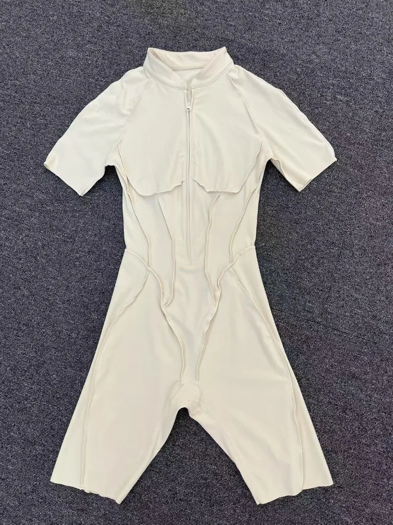 Zipper Short-sleeved Yoga Sports Fitness Jumpsuits Sets Without Chest Pad Tight Bodysuits Shorts Gym Workout Clothes for Women