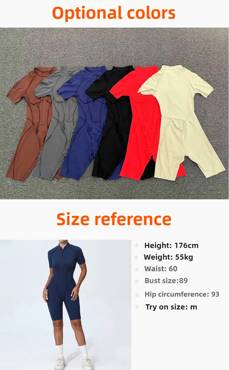 Zipper Short-sleeved Yoga Sports Fitness Jumpsuits Sets Without Chest Pad Tight Bodysuits Shorts Gym Workout Clothes for Women