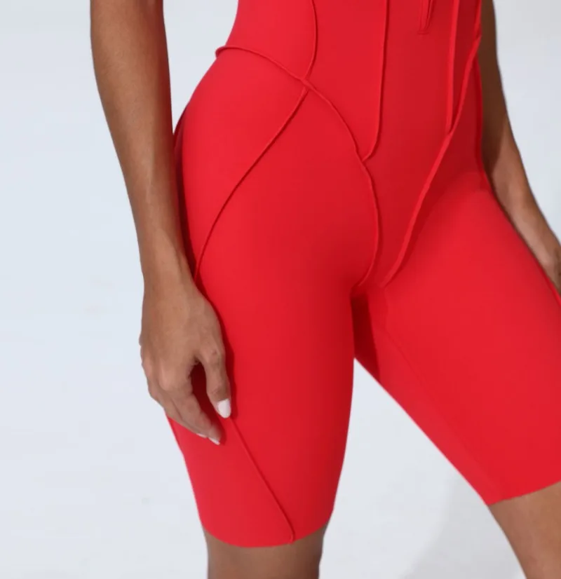 Zipper Short-sleeved Yoga Sports Fitness Jumpsuits Sets Without Chest Pad Tight Bodysuits Shorts Gym Workout Clothes for Women
