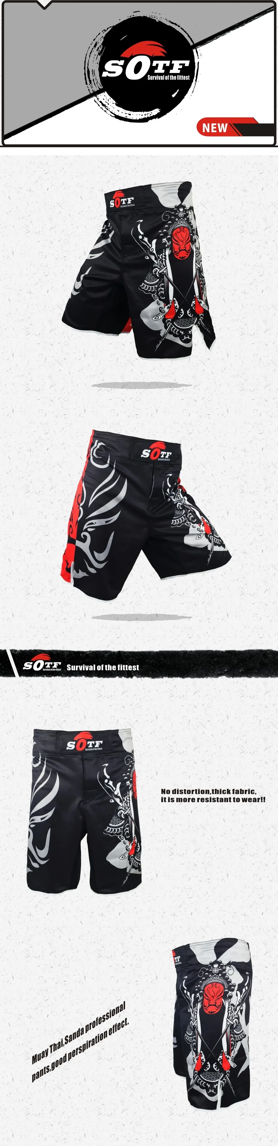 SOTF mma shorts boxing muay thai boxing trunks tiger muay thai kickboxing fight wear guan yu China's wind SOTF mma pretorian
