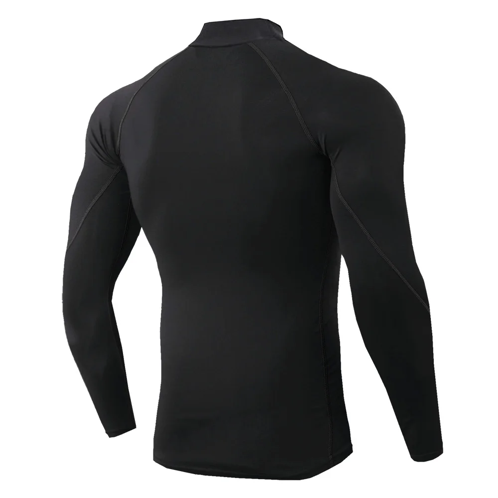 Men's Gym Compression Shirt Long Sleeve Quick Dry Breathable Workout Top High Neck Tight Fit Bodybuilding Training