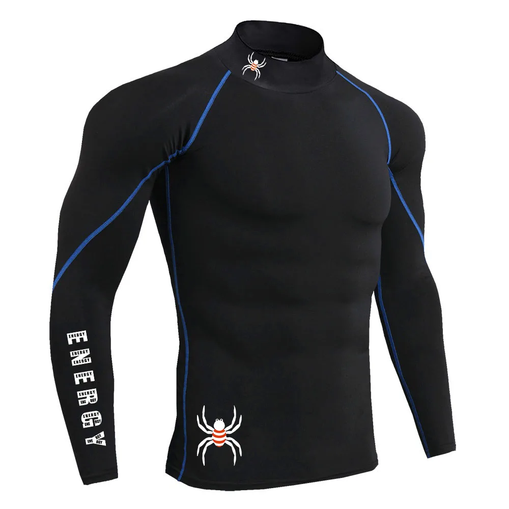 Men's Gym Compression Shirt Long Sleeve Quick Dry Breathable Workout Top High Neck Tight Fit Bodybuilding Training