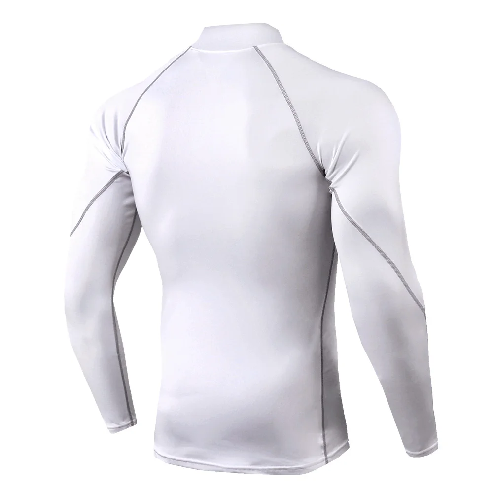 Men's Gym Compression Shirt Long Sleeve Quick Dry Breathable Workout Top High Neck Tight Fit Bodybuilding Training