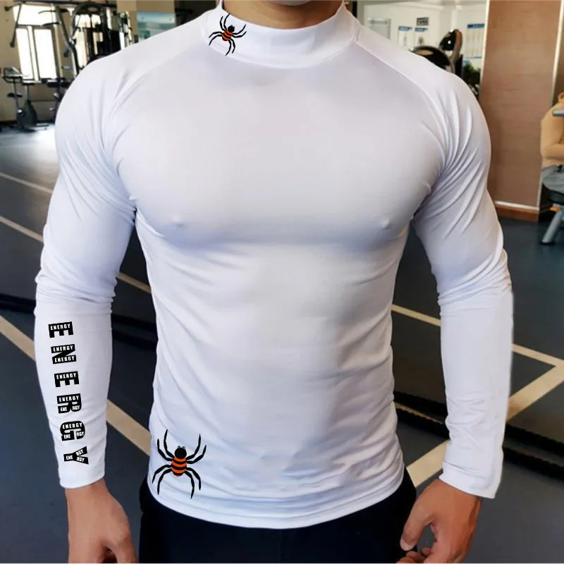 Men's Gym Compression Shirt Long Sleeve Quick Dry Breathable Workout Top High Neck Tight Fit Bodybuilding Training