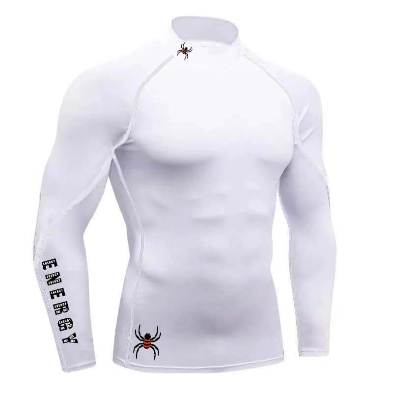 Men's Gym Compression Shirt Long Sleeve Quick Dry Breathable Workout Top High Neck Tight Fit Bodybuilding Training