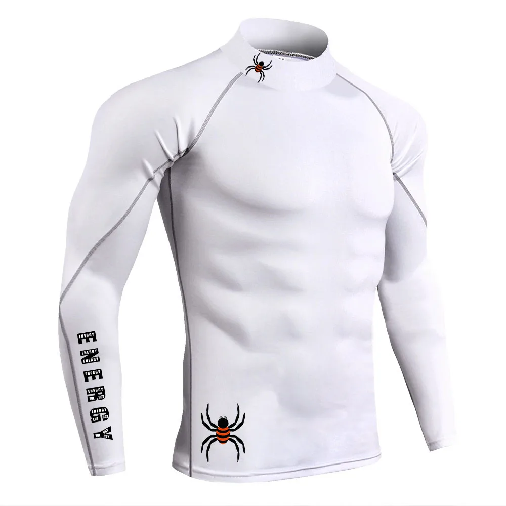 Men's Gym Compression Shirt Long Sleeve Quick Dry Breathable Workout Top High Neck Tight Fit Bodybuilding Training