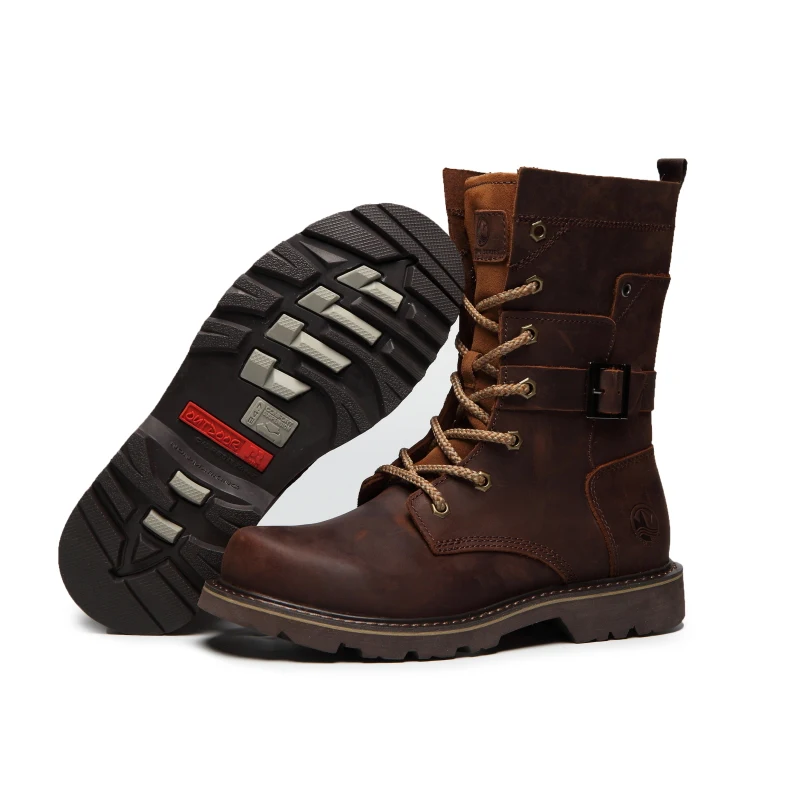 KOWM Cowhide Outdoor Men Hiking Shoes Waterproof Tactical Desert shoes Hunting Boots Snow Boots Fur Sneaker Women Trekking Shoes
