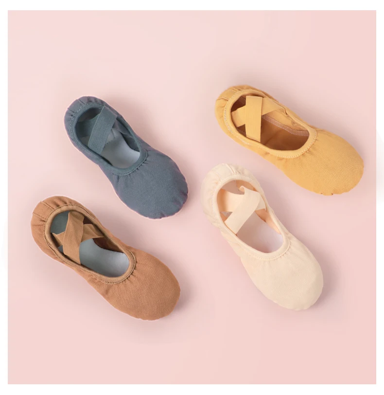 Girls Canvas Ballet Shoes Women Professional Dance Flat Soft Soled Ballerina Shoes Non-slip Dance Shoe for Practice Performance