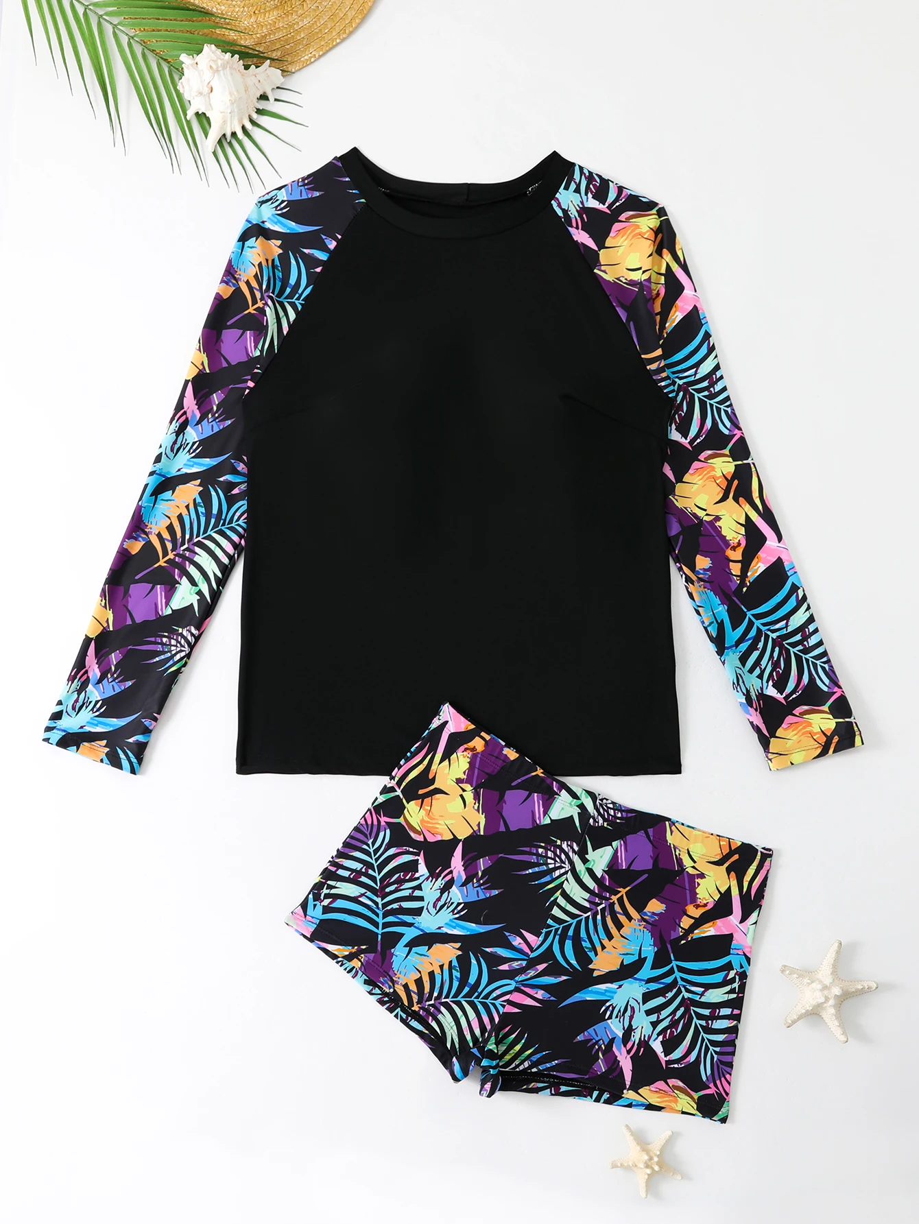 2026 Tropical Long Sleeve Swimsuit Women Plus Large Size Swimwear Female Bathers Bathing Swimming Swim Suit Beachwear 4XL