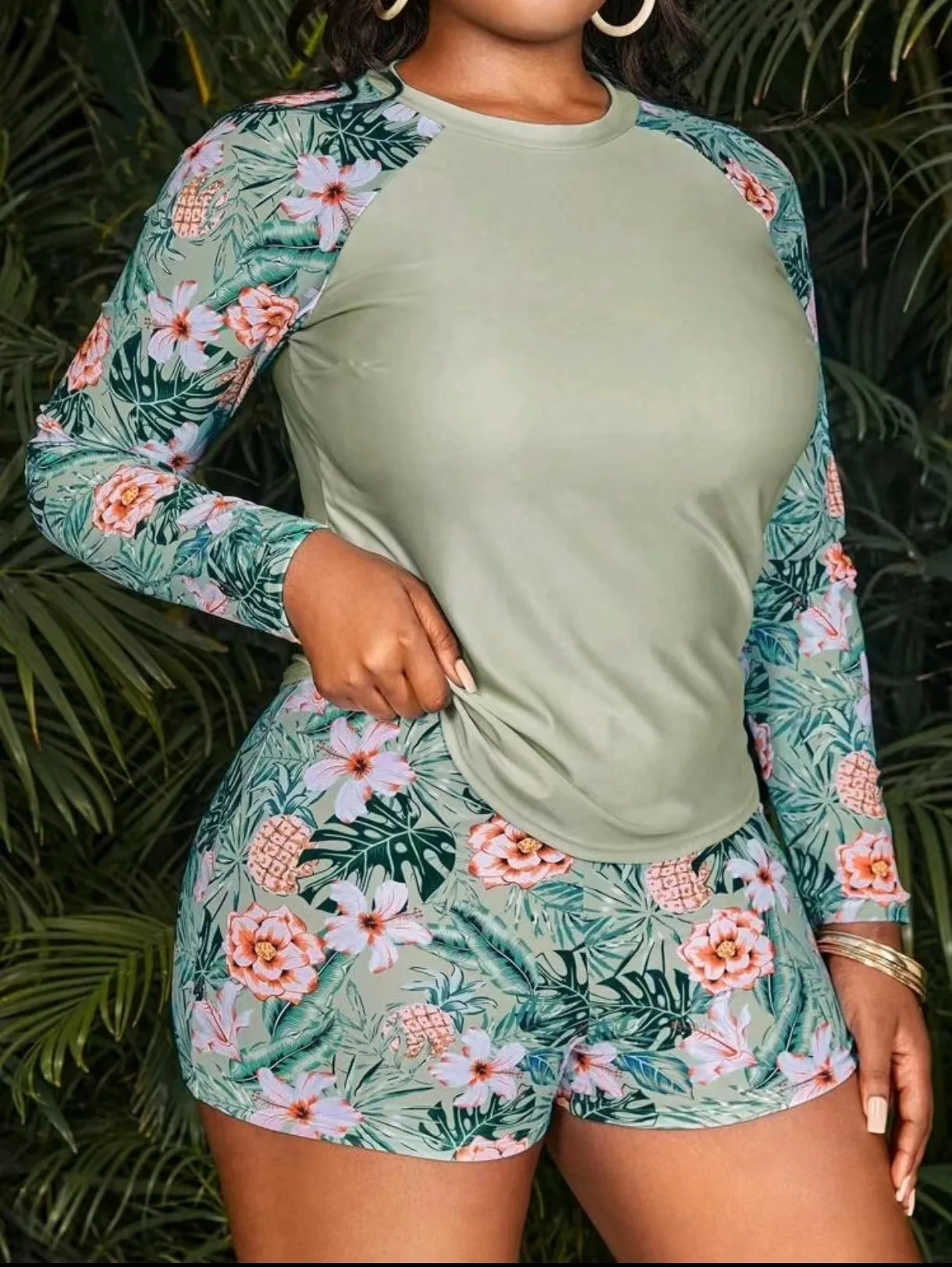 2026 Tropical Long Sleeve Swimsuit Women Plus Large Size Swimwear Female Bathers Bathing Swimming Swim Suit Beachwear 4XL