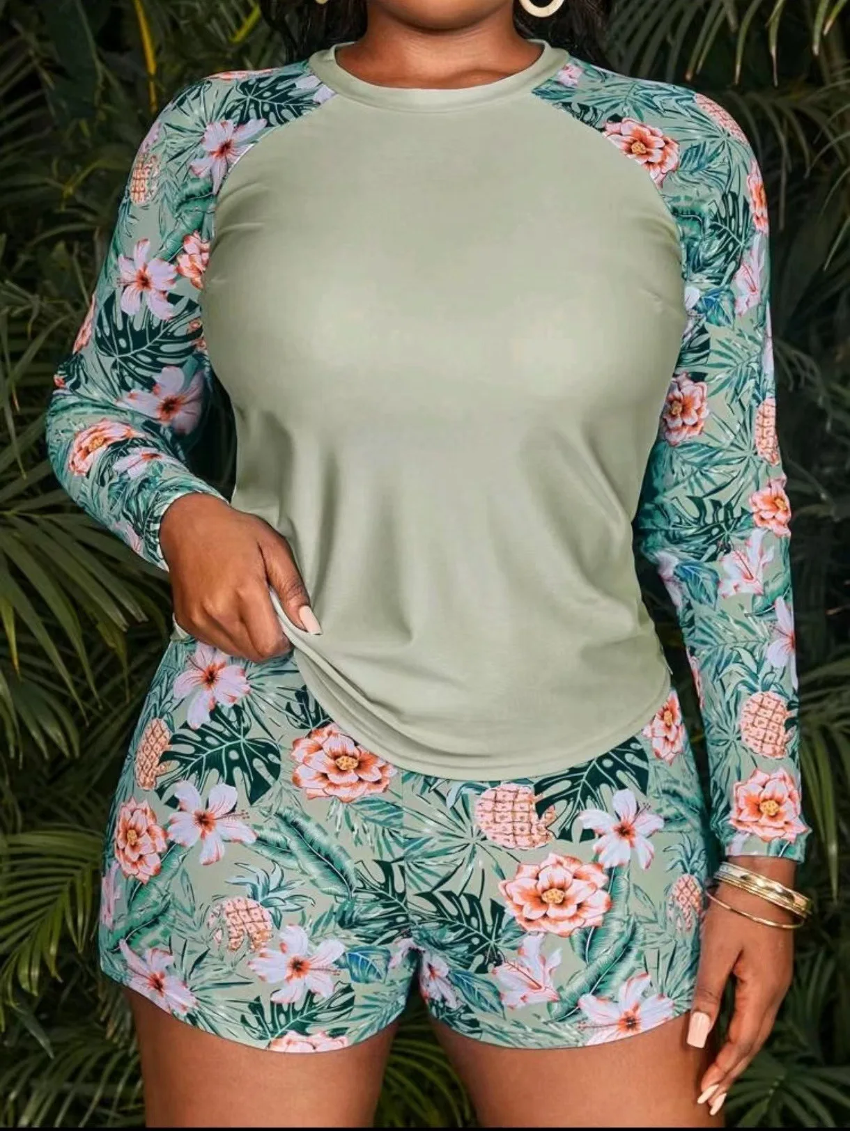 2026 Tropical Long Sleeve Swimsuit Women Plus Large Size Swimwear Female Bathers Bathing Swimming Swim Suit Beachwear 4XL