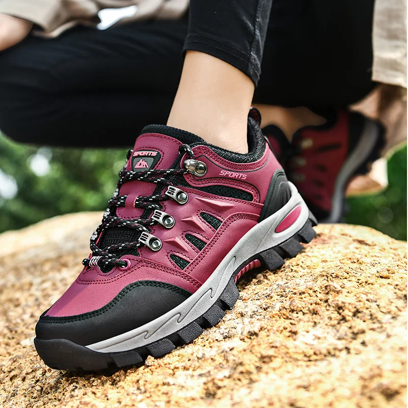 HIKEUP Autumn And Winter Outdoor Hiking Shoes Men Women Sneakers Couple Models High Quality Leather Sport Men Trekking Plus Size
