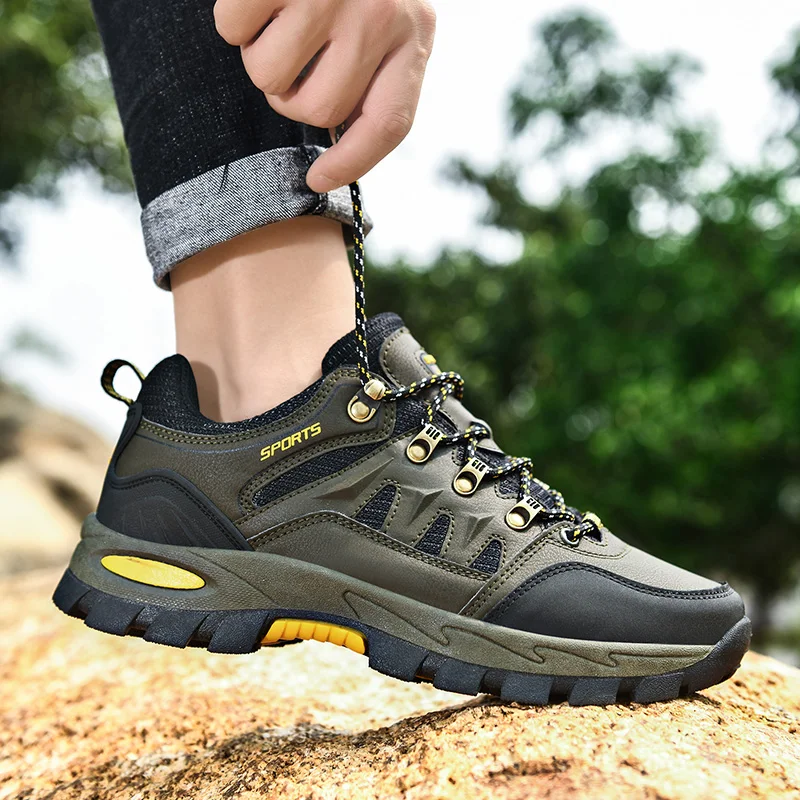 HIKEUP Autumn And Winter Outdoor Hiking Shoes Men Women Sneakers Couple Models High Quality Leather Sport Men Trekking Plus Size