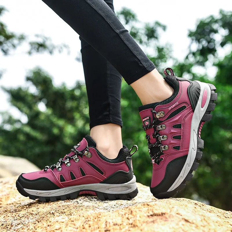 HIKEUP Autumn And Winter Outdoor Hiking Shoes Men Women Sneakers Couple Models High Quality Leather Sport Men Trekking Plus Size