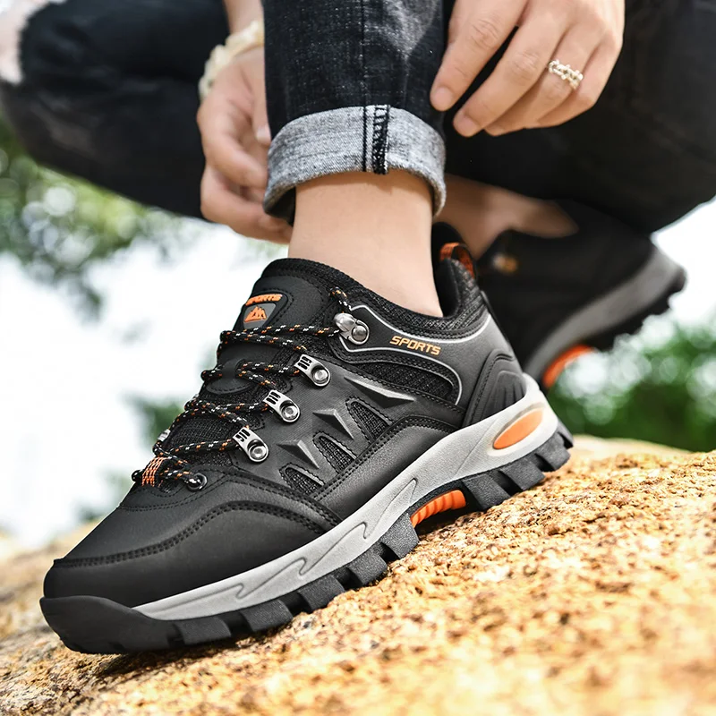 HIKEUP Autumn And Winter Outdoor Hiking Shoes Men Women Sneakers Couple Models High Quality Leather Sport Men Trekking Plus Size
