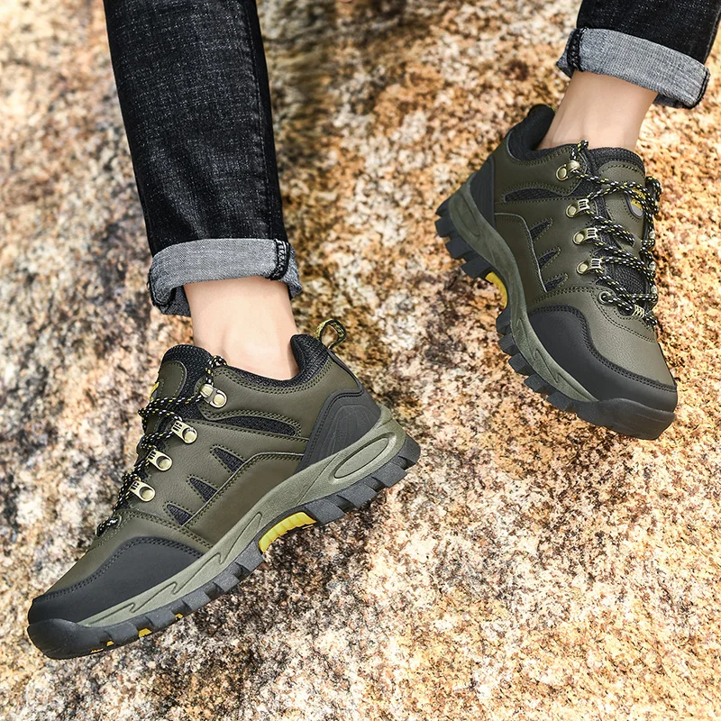 HIKEUP Autumn And Winter Outdoor Hiking Shoes Men Women Sneakers Couple Models High Quality Leather Sport Men Trekking Plus Size