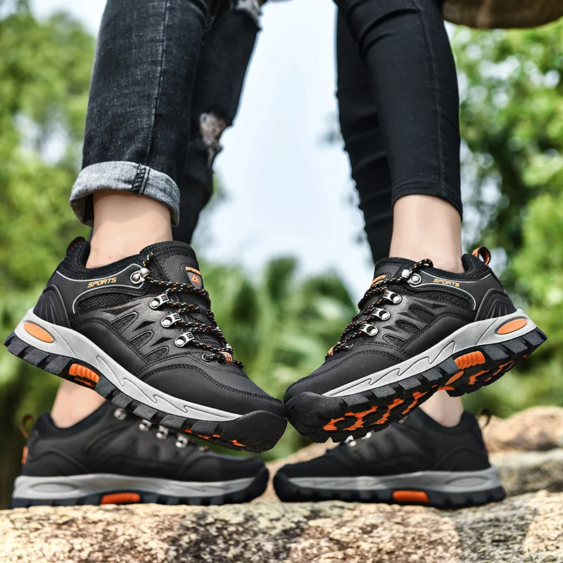 HIKEUP Autumn And Winter Outdoor Hiking Shoes Men Women Sneakers Couple Models High Quality Leather Sport Men Trekking Plus Size