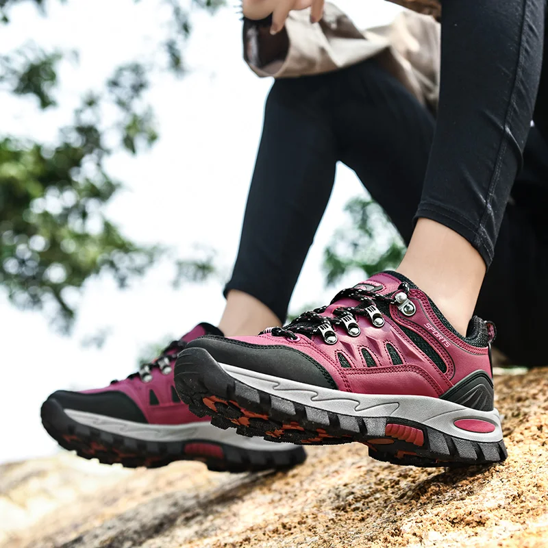 HIKEUP Autumn And Winter Outdoor Hiking Shoes Men Women Sneakers Couple Models High Quality Leather Sport Men Trekking Plus Size