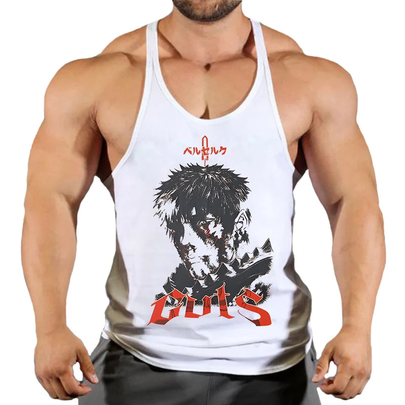 Berserk Graphic Cotton Tank Top for Men Summer Sleeveless Y-Back Vest Gym Muscle Training Athletic Workout Undershirt Activewear