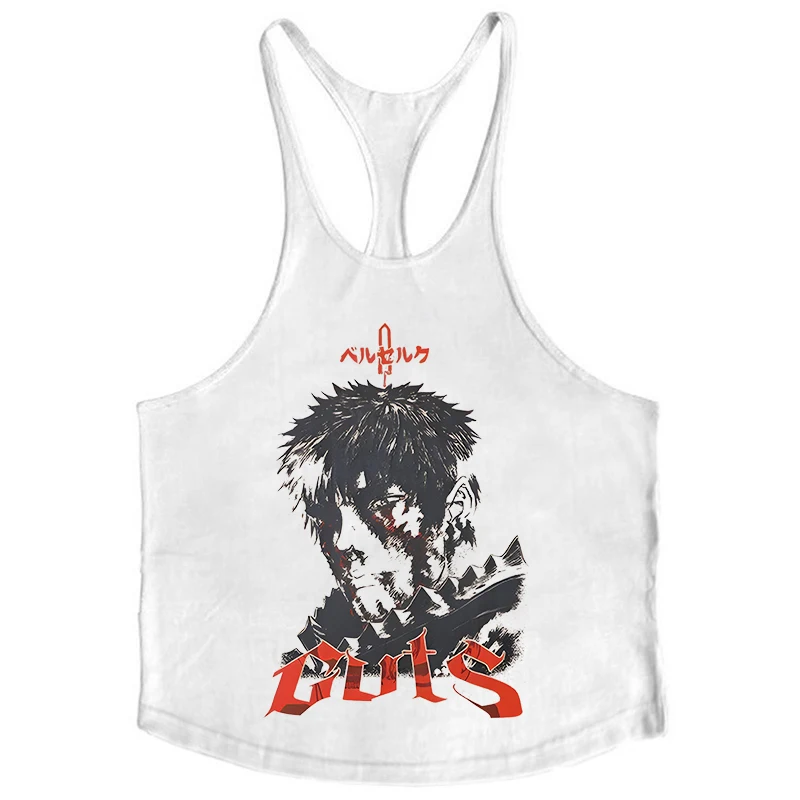 Berserk Graphic Cotton Tank Top for Men Summer Sleeveless Y-Back Vest Gym Muscle Training Athletic Workout Undershirt Activewear