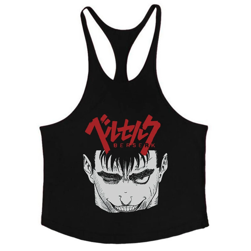 Berserk Graphic Cotton Tank Top for Men Summer Sleeveless Y-Back Vest Gym Muscle Training Athletic Workout Undershirt Activewear