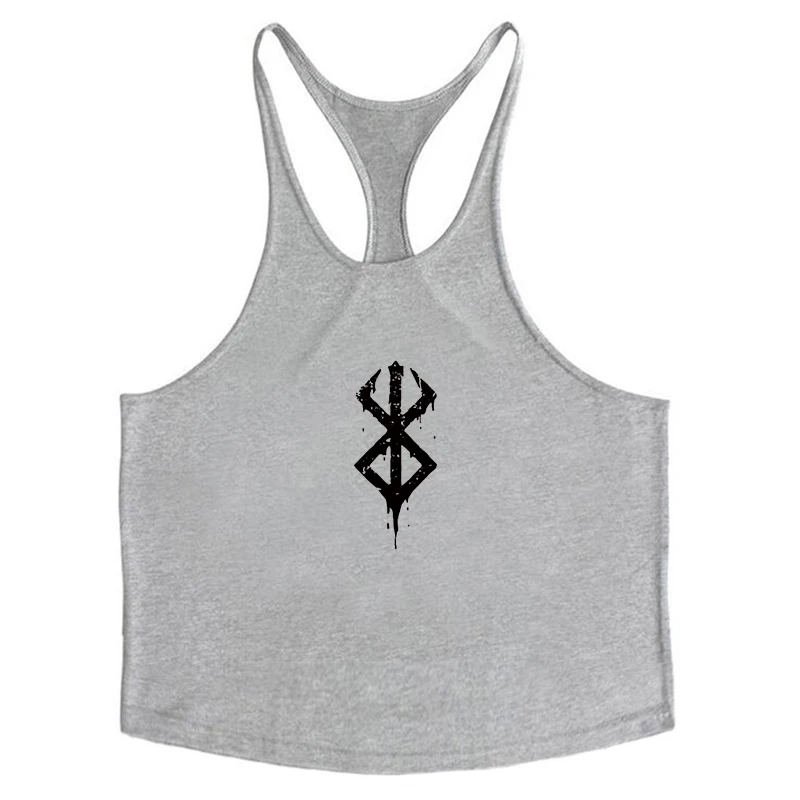 Berserk Graphic Cotton Tank Top for Men Summer Sleeveless Y-Back Vest Gym Muscle Training Athletic Workout Undershirt Activewear