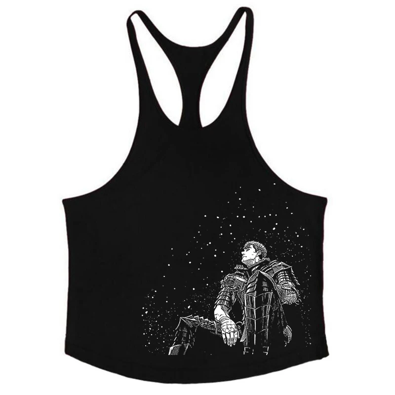Berserk Graphic Cotton Tank Top for Men Summer Sleeveless Y-Back Vest Gym Muscle Training Athletic Workout Undershirt Activewear