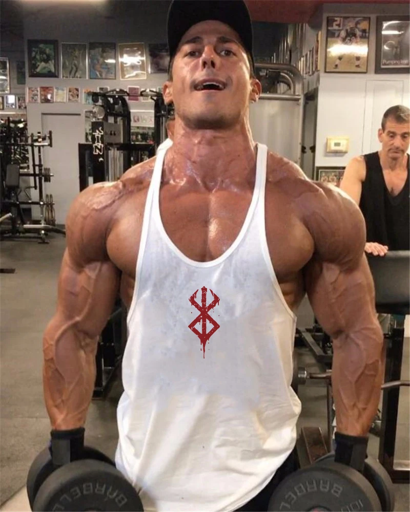 Berserk Graphic Cotton Tank Top for Men Summer Sleeveless Y-Back Vest Gym Muscle Training Athletic Workout Undershirt Activewear