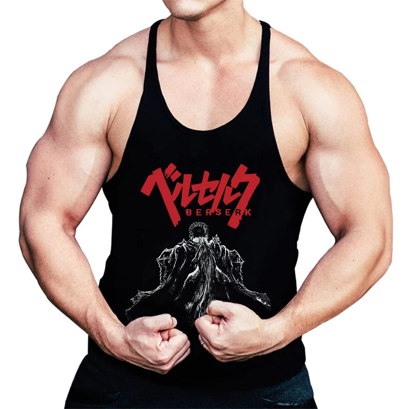 Berserk Graphic Cotton Tank Top for Men Summer Sleeveless Y-Back Vest Gym Muscle Training Athletic Workout Undershirt Activewear