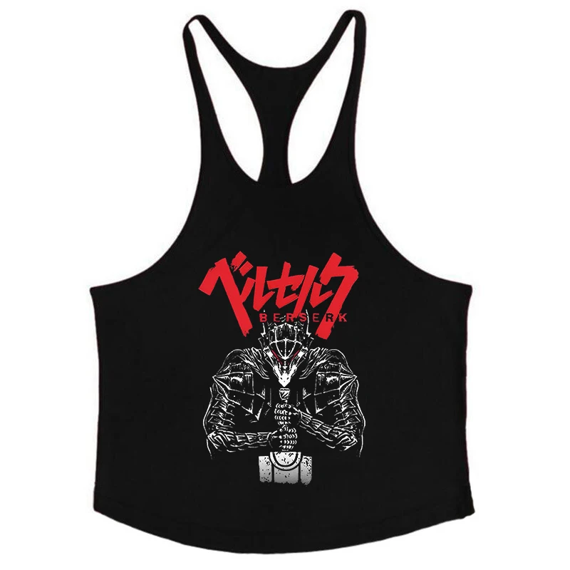 Berserk Graphic Cotton Tank Top for Men Summer Sleeveless Y-Back Vest Gym Muscle Training Athletic Workout Undershirt Activewear