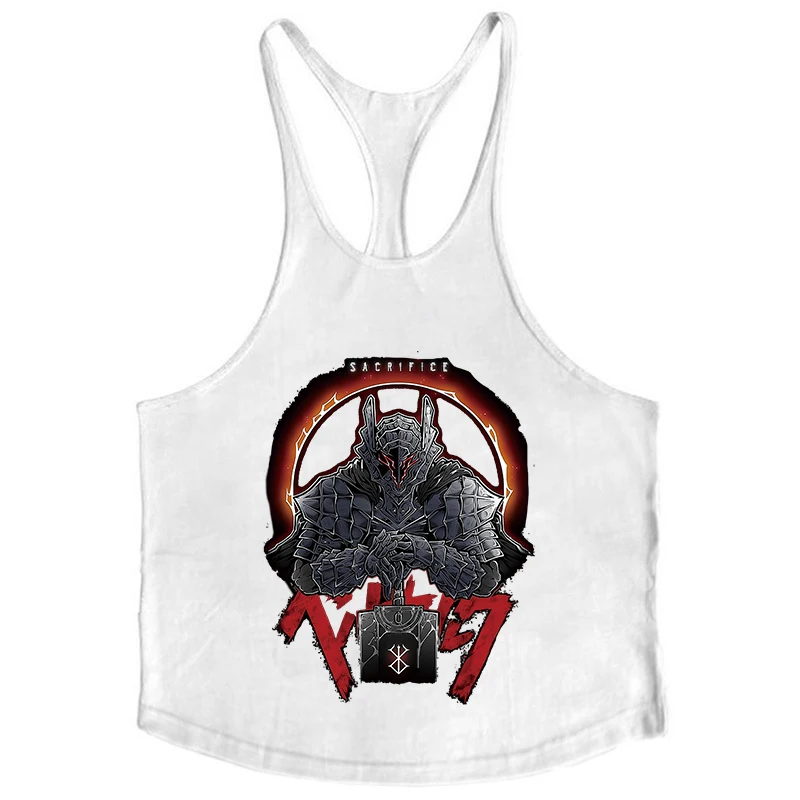 Berserk Graphic Cotton Tank Top for Men Summer Sleeveless Y-Back Vest Gym Muscle Training Athletic Workout Undershirt Activewear