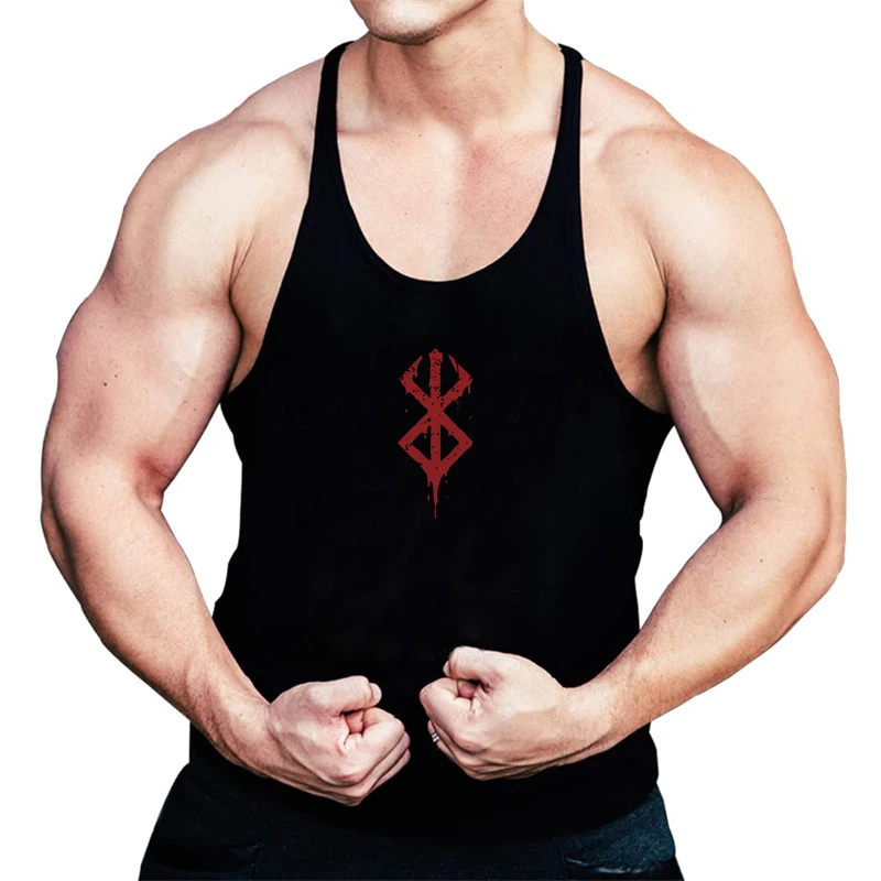 Berserk Graphic Cotton Tank Top for Men Summer Sleeveless Y-Back Vest Gym Muscle Training Athletic Workout Undershirt Activewear