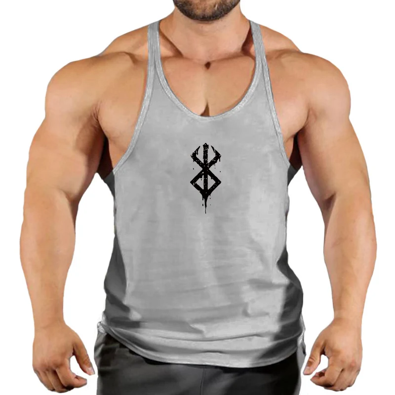 Berserk Graphic Cotton Tank Top for Men Summer Sleeveless Y-Back Vest Gym Muscle Training Athletic Workout Undershirt Activewear