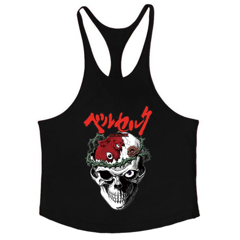 Berserk Graphic Cotton Tank Top for Men Summer Sleeveless Y-Back Vest Gym Muscle Training Athletic Workout Undershirt Activewear