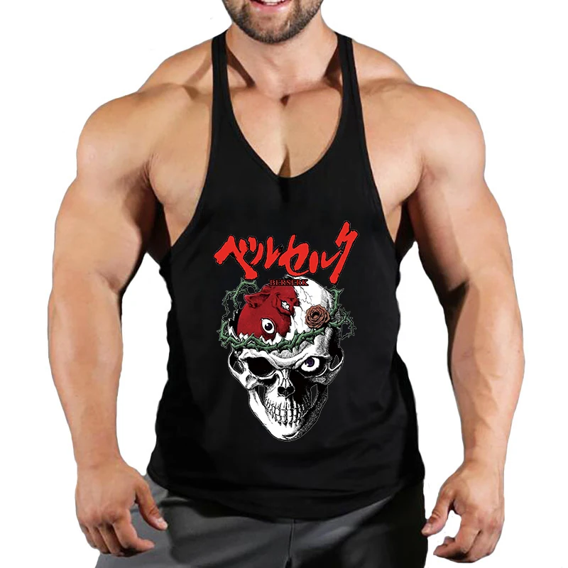Berserk Graphic Cotton Tank Top for Men Summer Sleeveless Y-Back Vest Gym Muscle Training Athletic Workout Undershirt Activewear