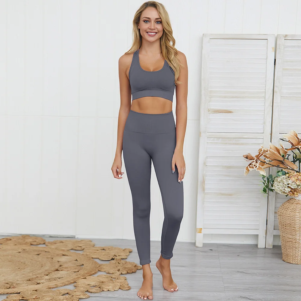 Seamless Gym Set Women Sport Suit Yoga Sets 2 Pcs Tracksuits Fitness Wear Sportswear Leggings Padded Sports Bras Workout Clothin