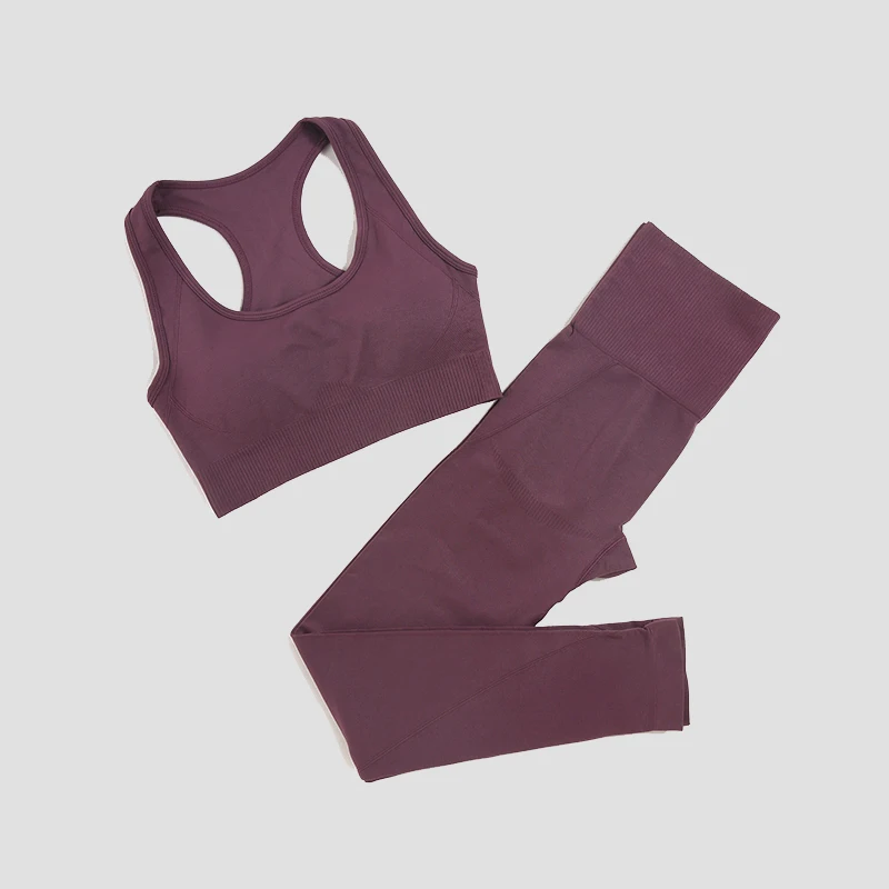 Seamless Gym Set Women Sport Suit Yoga Sets 2 Pcs Tracksuits Fitness Wear Sportswear Leggings Padded Sports Bras Workout Clothin