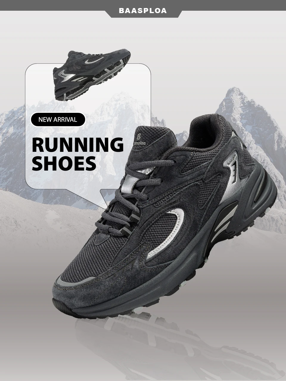 Baasploa New Running Shoes Men Outdoor Fashion Lightweight Mesh Sports Shoes Male Casual Breathable Non-Slip Walking Shoes