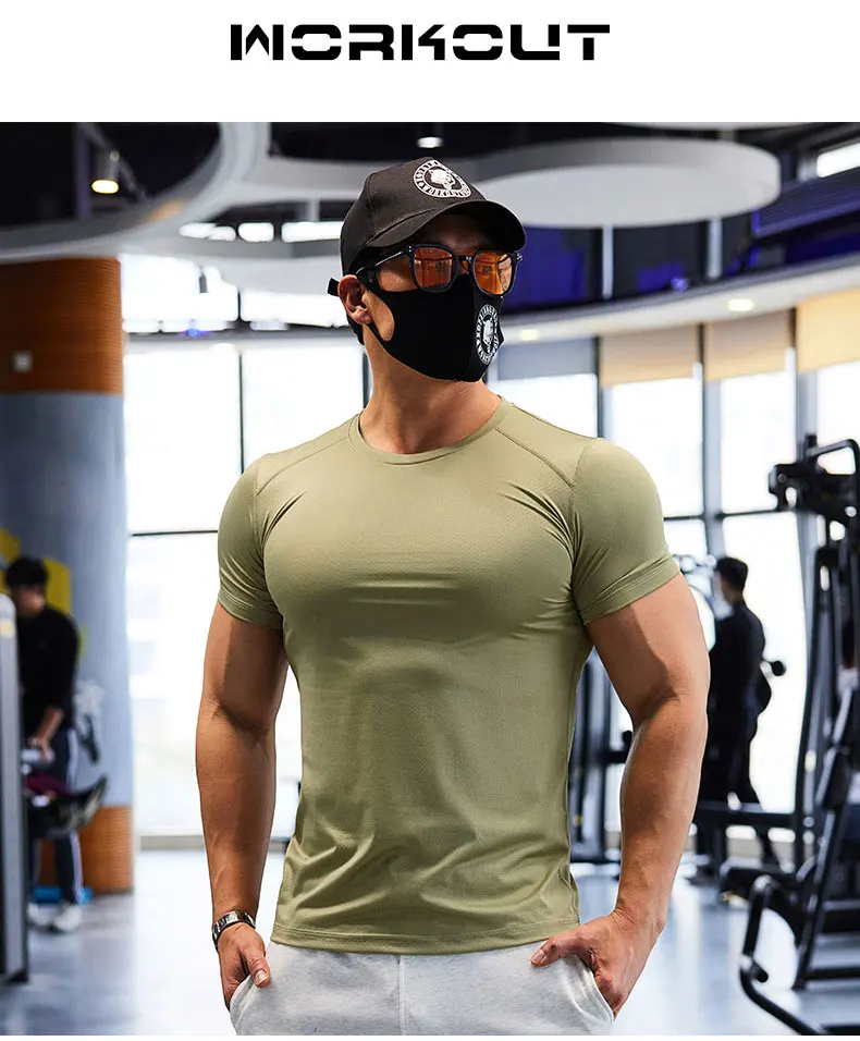 Gym T-shirt Man Plus Size Dry Fit Men's Sports T-shirts Sweatshirt Tops Plain Color Muscle Training Activewear Yoga Clothes Tee