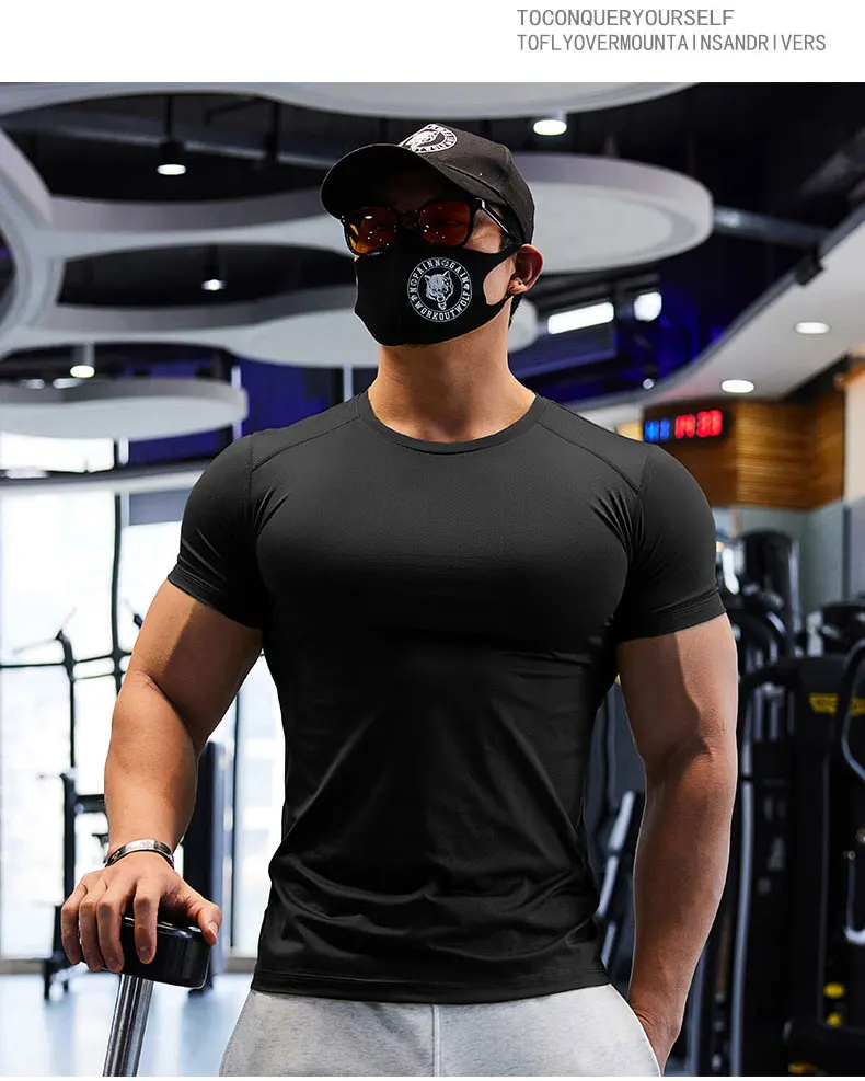 Gym T-shirt Man Plus Size Dry Fit Men's Sports T-shirts Sweatshirt Tops Plain Color Muscle Training Activewear Yoga Clothes Tee