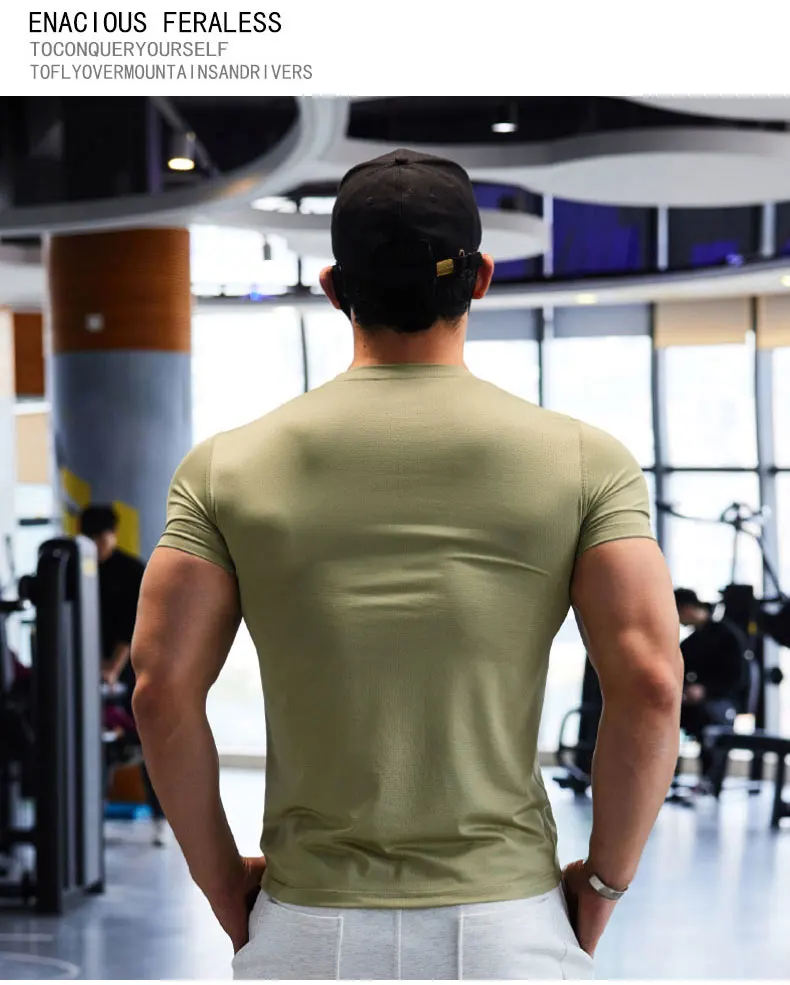 Gym T-shirt Man Plus Size Dry Fit Men's Sports T-shirts Sweatshirt Tops Plain Color Muscle Training Activewear Yoga Clothes Tee