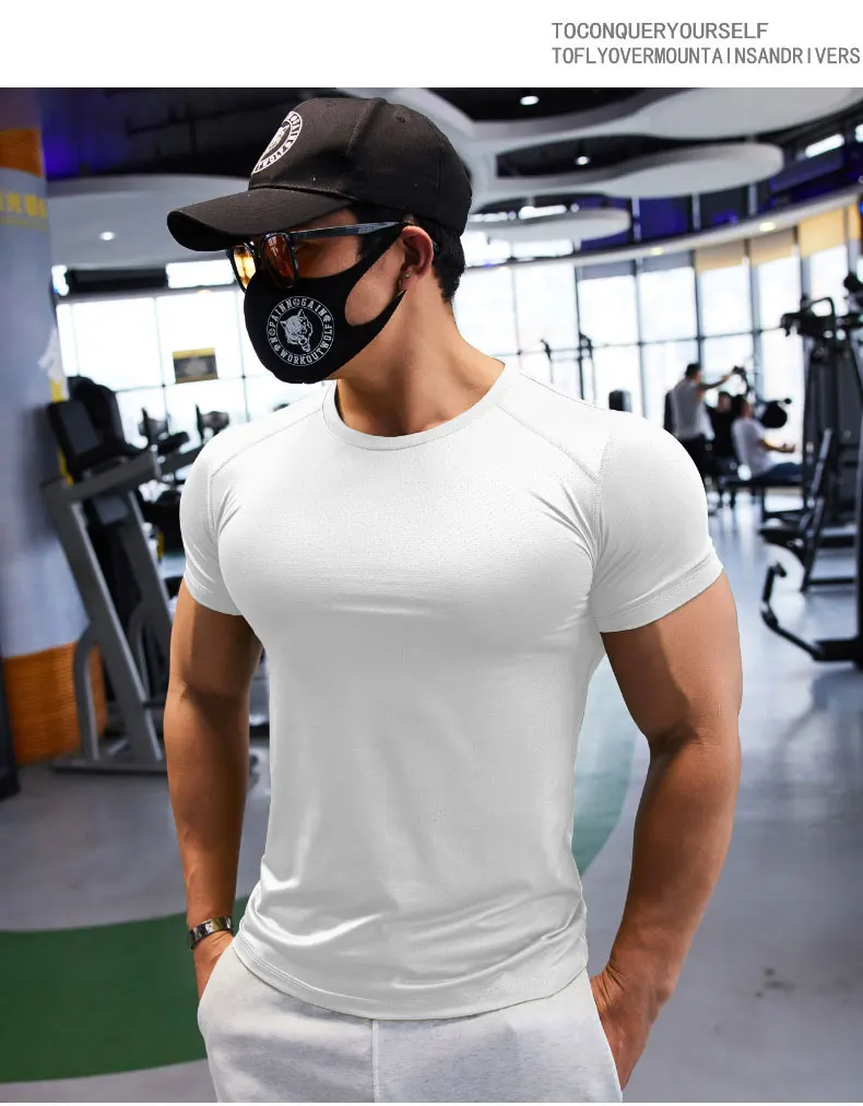 Gym T-shirt Man Plus Size Dry Fit Men's Sports T-shirts Sweatshirt Tops Plain Color Muscle Training Activewear Yoga Clothes Tee