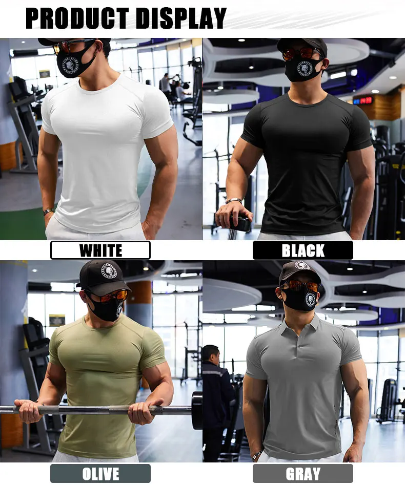 Gym T-shirt Man Plus Size Dry Fit Men's Sports T-shirts Sweatshirt Tops Plain Color Muscle Training Activewear Yoga Clothes Tee