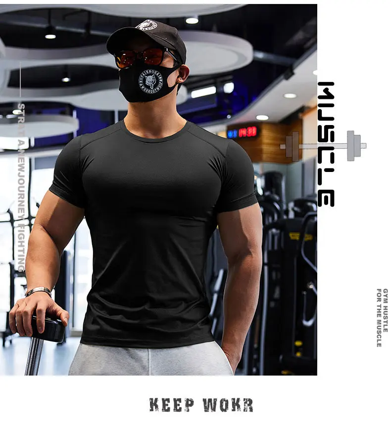 Gym T-shirt Man Plus Size Dry Fit Men's Sports T-shirts Sweatshirt Tops Plain Color Muscle Training Activewear Yoga Clothes Tee