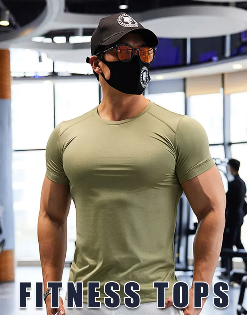 Gym T-shirt Man Plus Size Dry Fit Men's Sports T-shirts Sweatshirt Tops Plain Color Muscle Training Activewear Yoga Clothes Tee